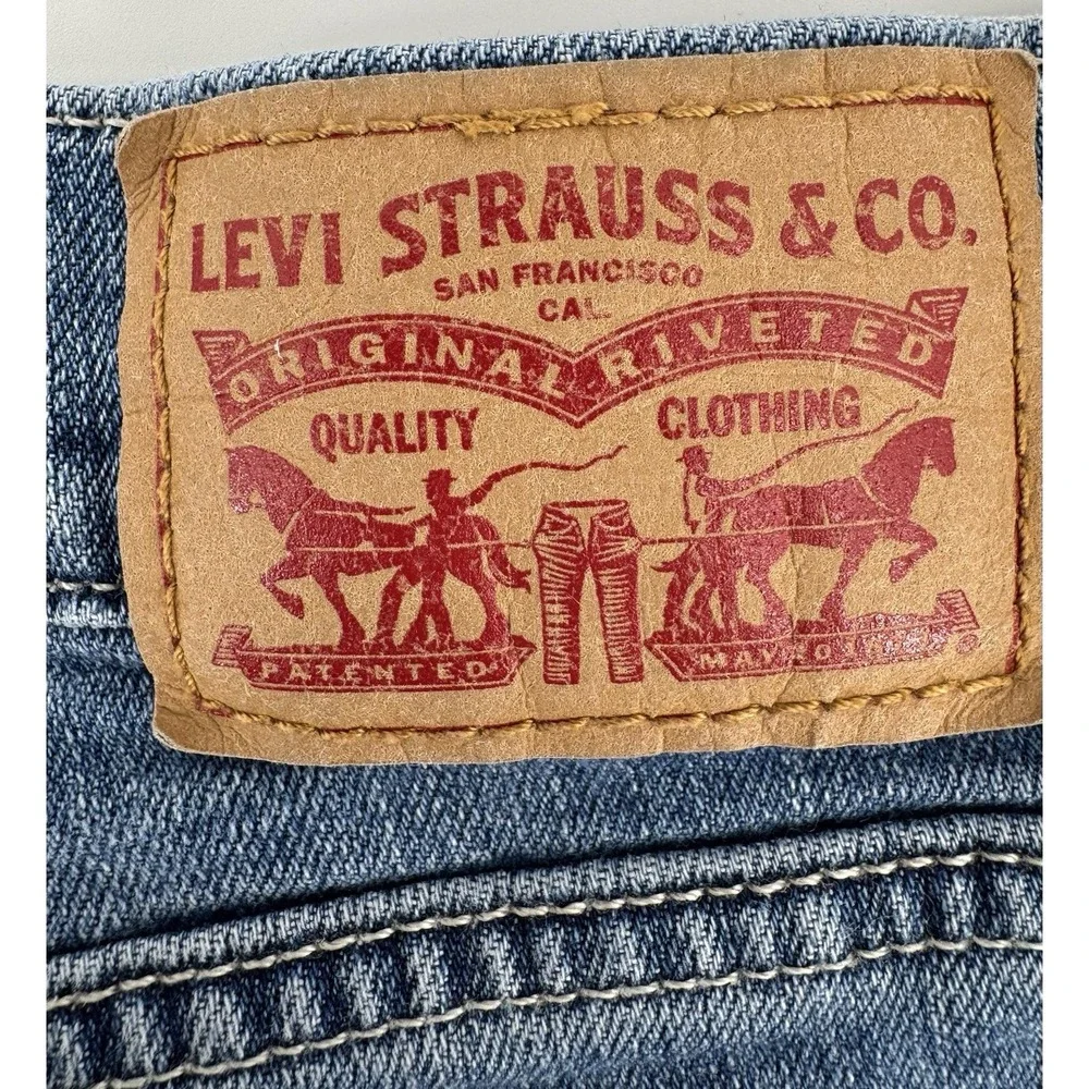 Levi's 414 Women's High Rise Cut Off Blue Denim Shorts Relaxed Straight Size 28W